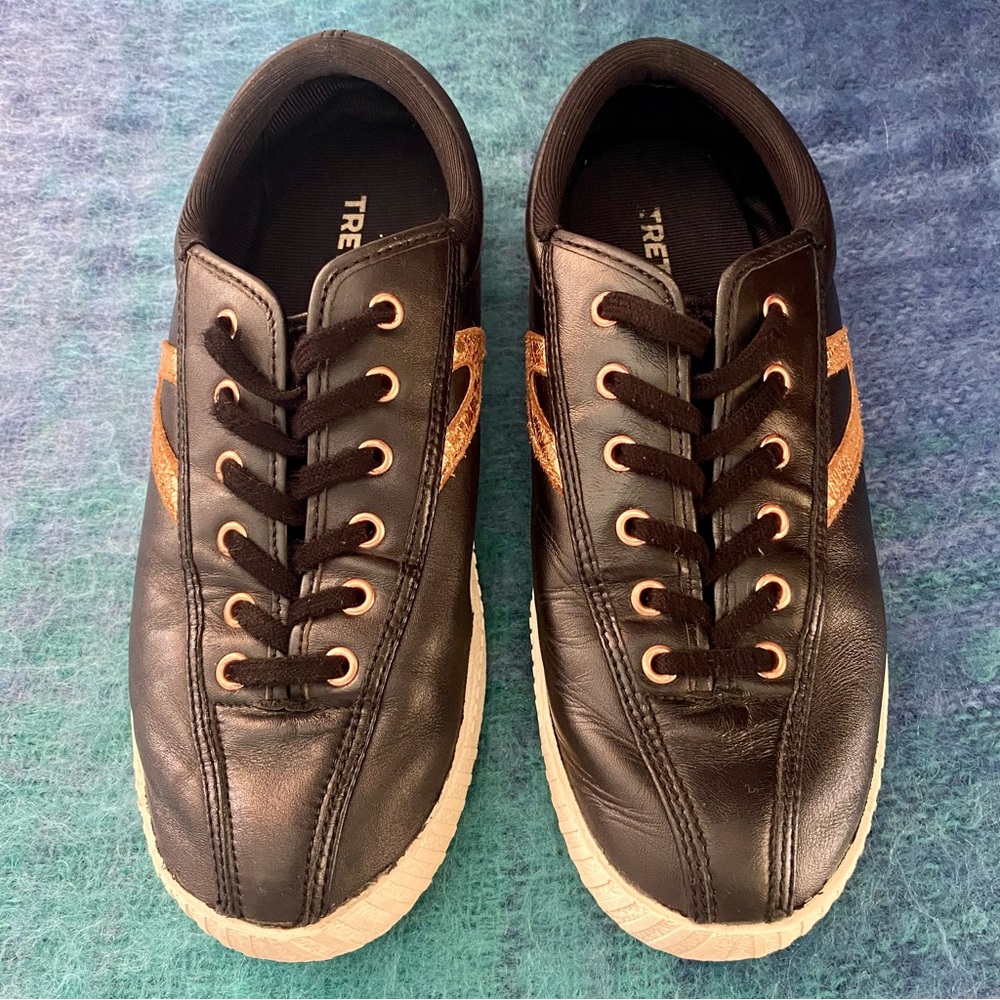Tretorn Leather Sneakers in Black and Rose Gold